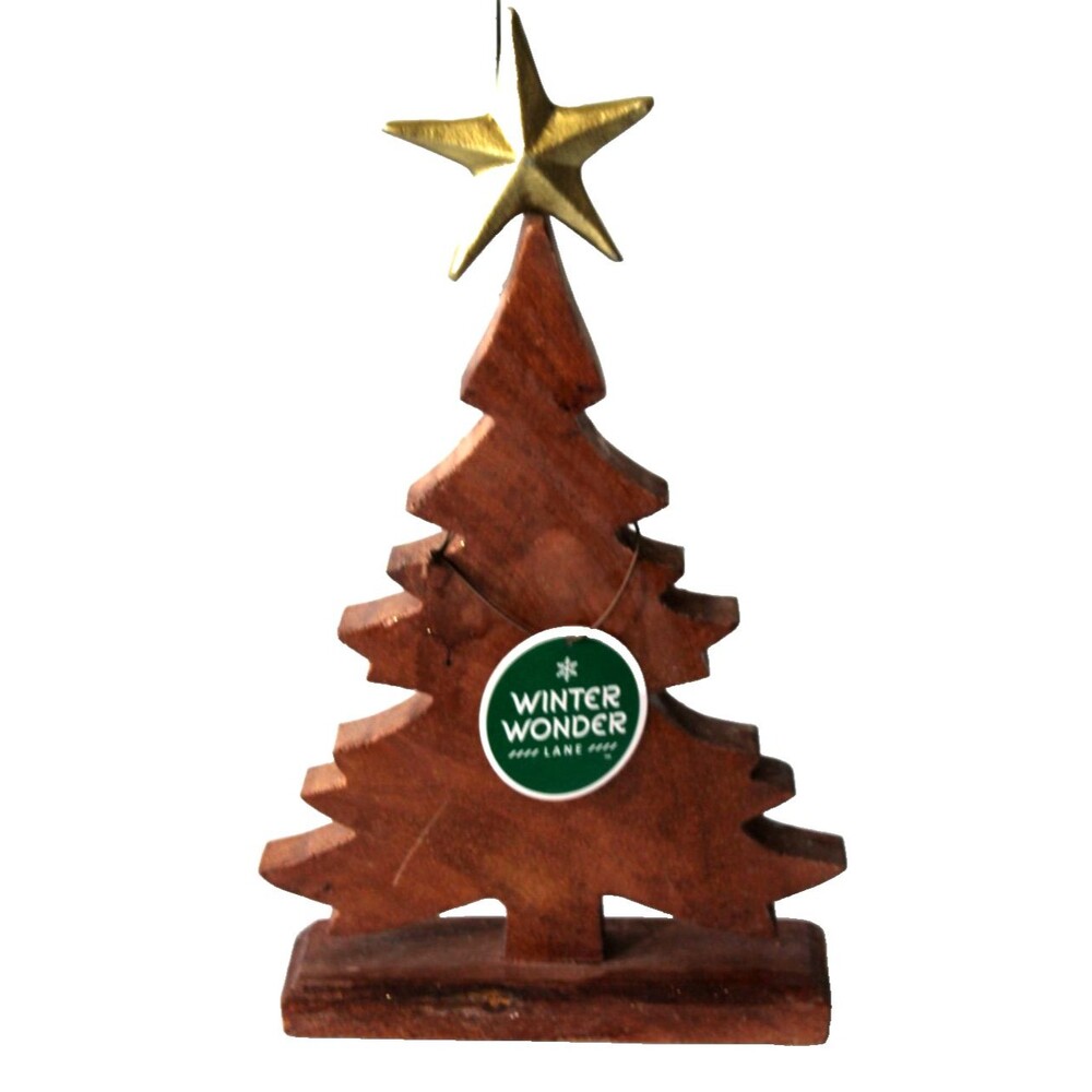 Winter Wonder Carved Tree Decor Wooden Holiday Winter Display 17" High